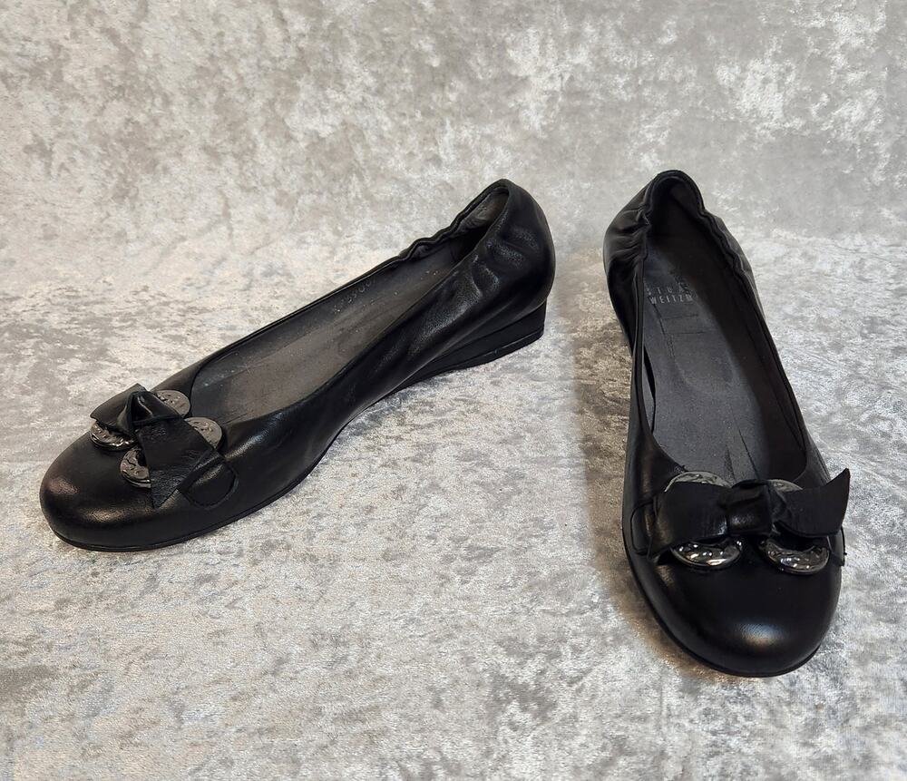 Stuart Weitzman Doodles Womens Doodles Black Leather Ballet Flats-Size 7AA